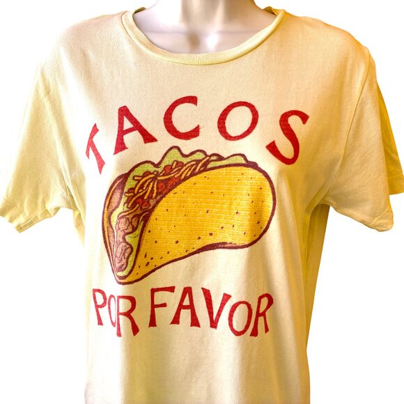 TACOS POR FAVOR Yellow Graphic T-Shirt Womens Small - Picture 8 of 9